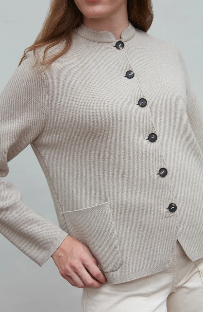 Womens Midweight Cotton Knitted Nehru Jacket