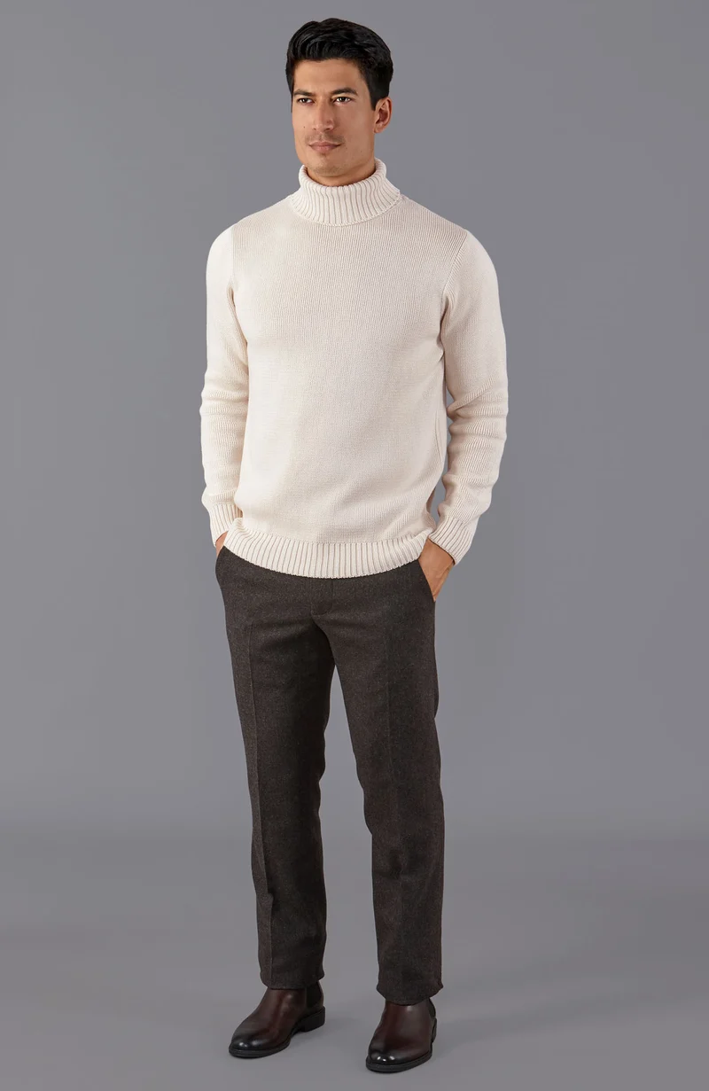 Mittelschwerer, taillierter Submariner-Rollkragenpullover aus 100 % Baumwolle für Herren