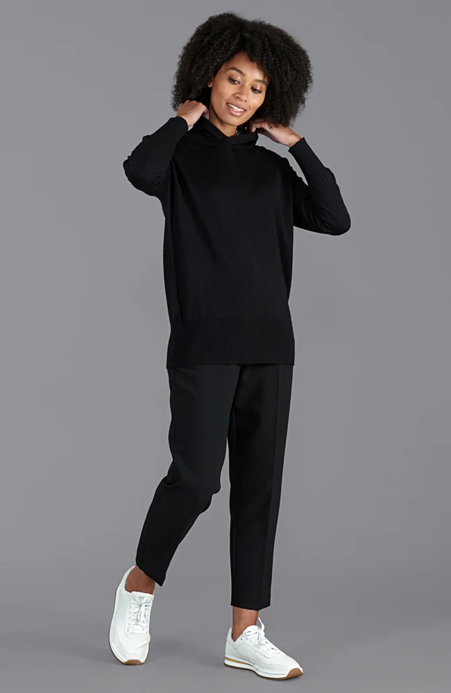 Damen-Pullover mit Kapuze aus reiner, extrafeiner Merinowolle mit entspannter Passform