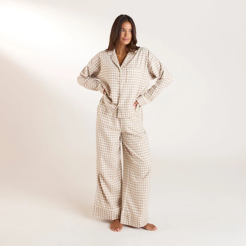 Gingham Pyjama Hose - Beige