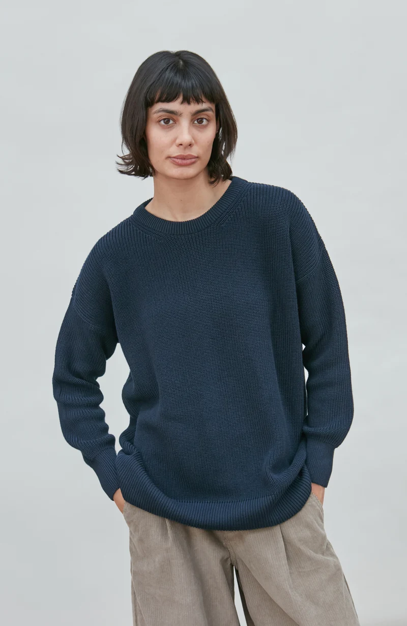 Gerippter Damenpullover mit Rundhalsausschnitt aus 100 % Baumwolle