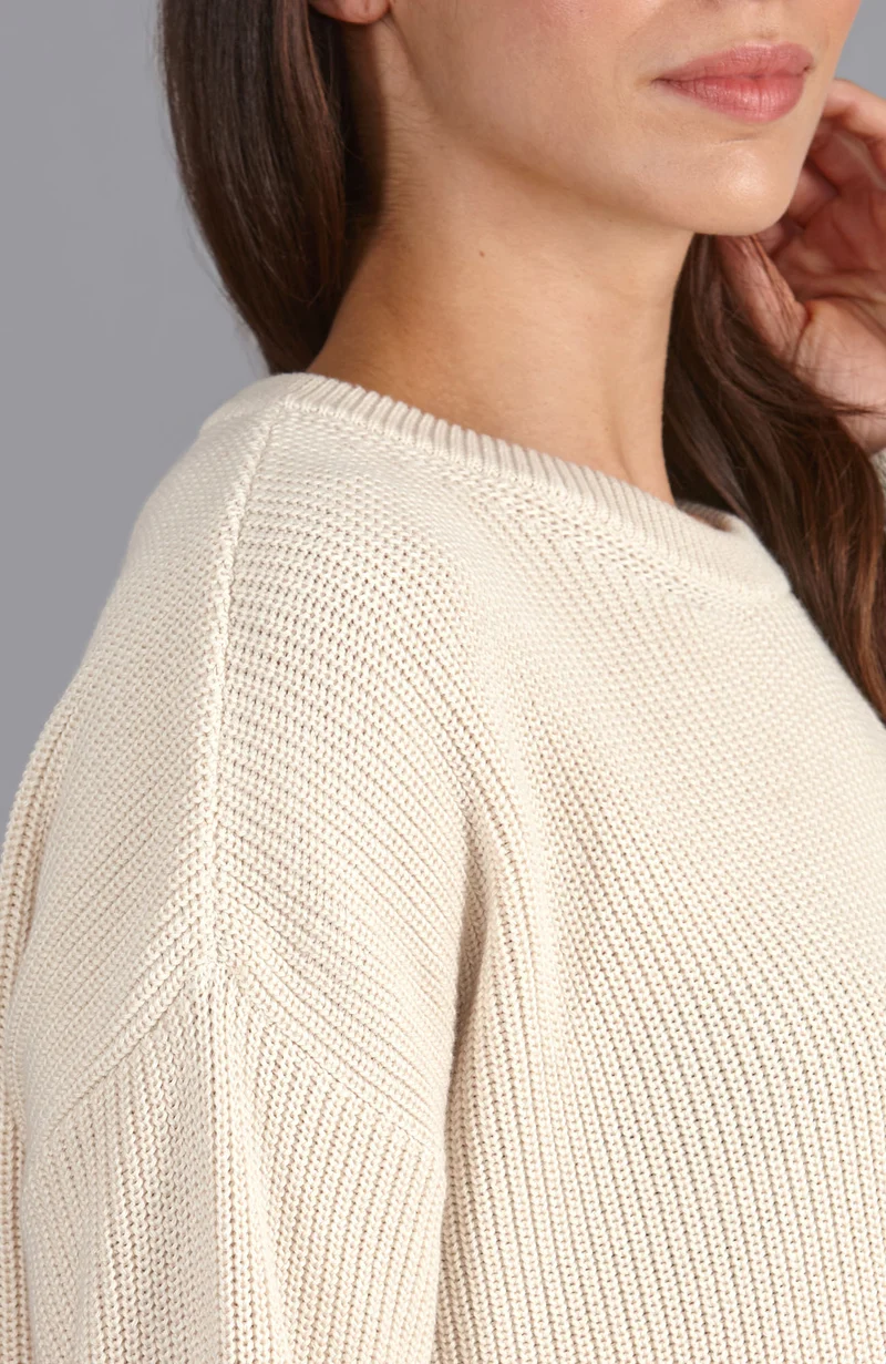 Gerippter Damenpullover mit Rundhalsausschnitt aus 100 % Baumwolle