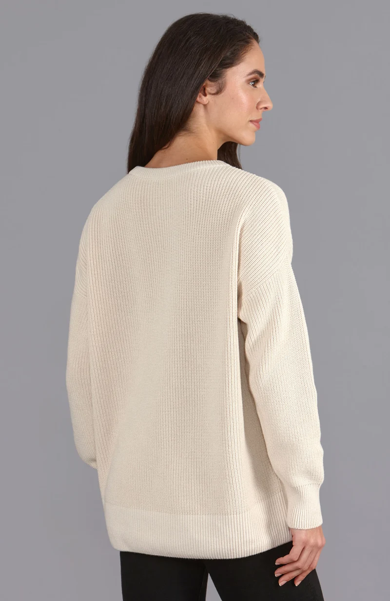 Gerippter Damenpullover mit Rundhalsausschnitt aus 100 % Baumwolle
