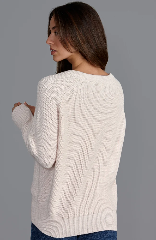 Gerippter Damenpullover mit V-Ausschnitt aus 100 % Baumwolle