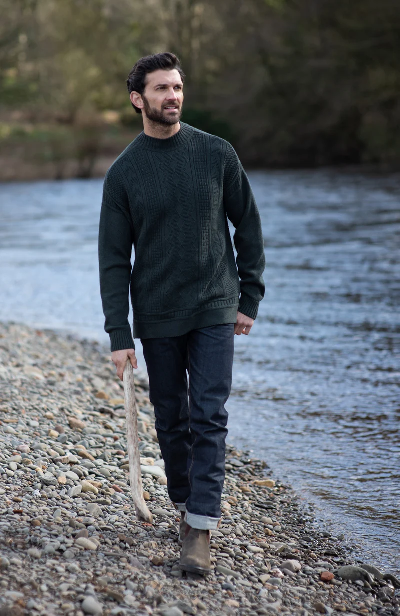 Mens Midweight Cotton Mock Neck Gansey Jumper
