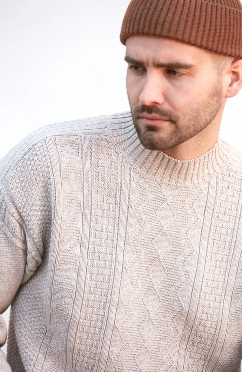 Mens Midweight Cotton Mock Neck Gansey Jumper