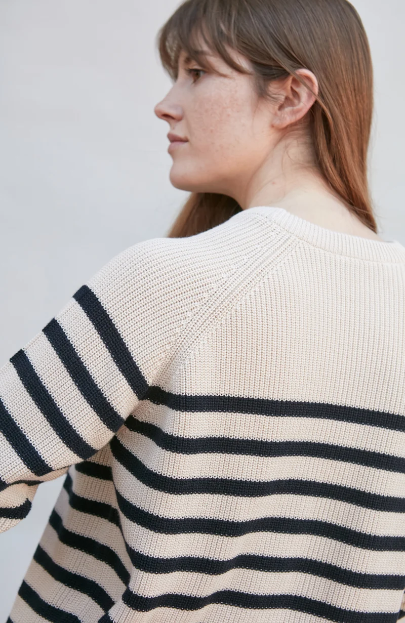 Gerippter bretonischer Damenpullover aus 100 % Baumwolle