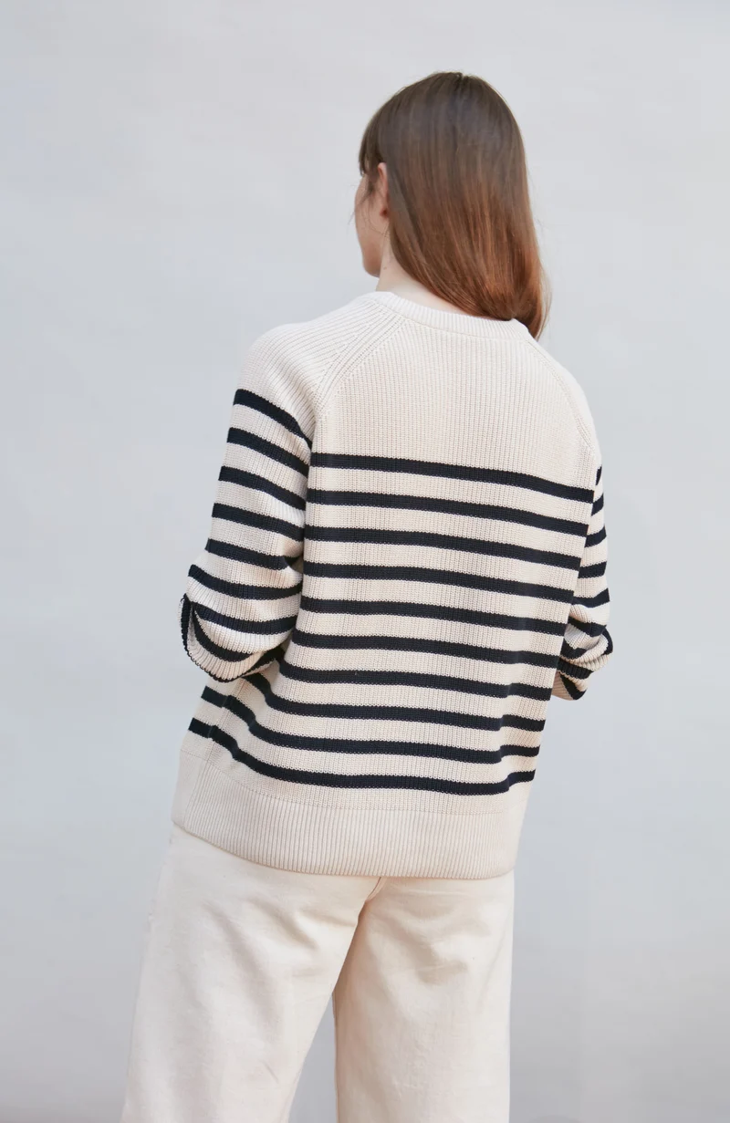 Gerippter bretonischer Damenpullover aus 100 % Baumwolle