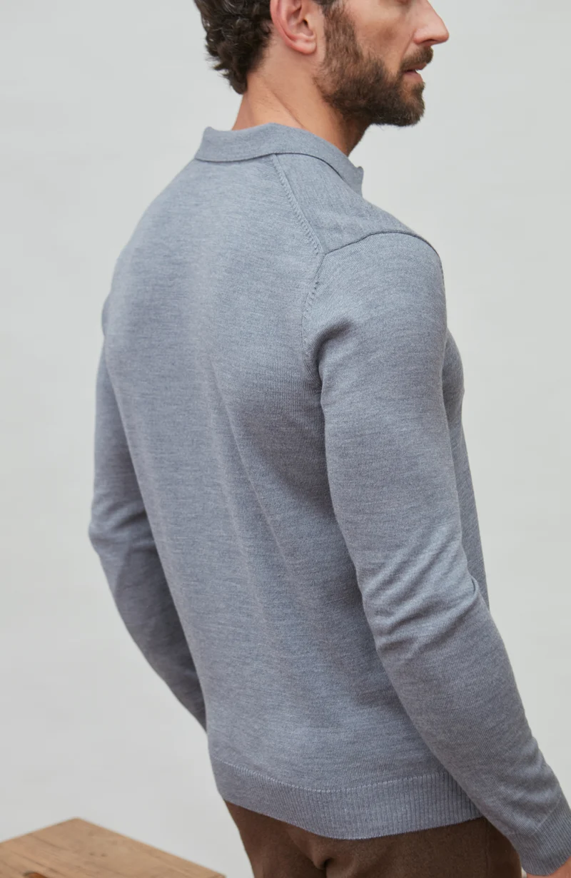 Langarm-Poloshirt aus extrafeiner Merinowolle für Herren