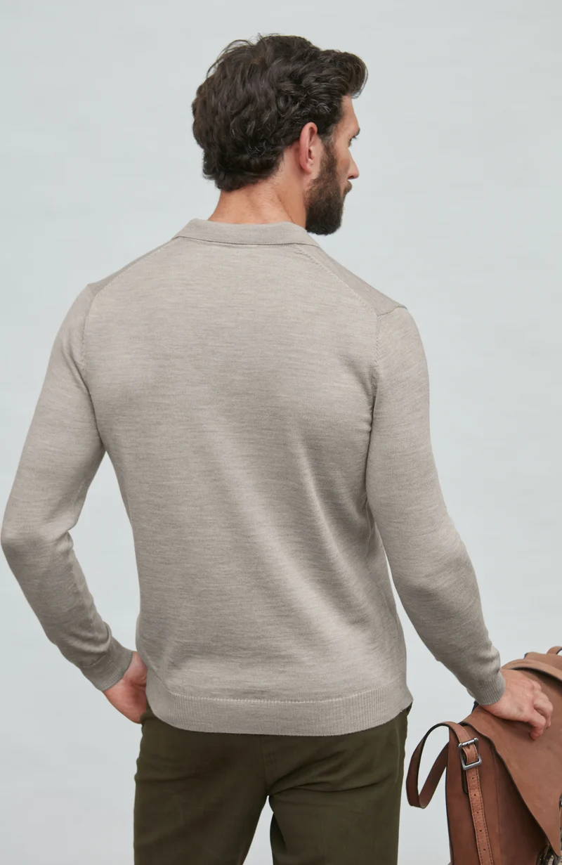Langarm-Poloshirt aus extrafeiner Merinowolle für Herren