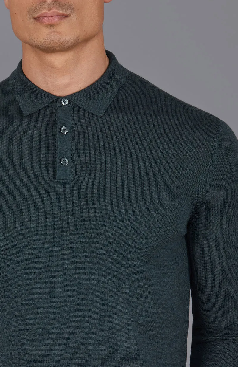 Langarm-Poloshirt aus extrafeiner Merinowolle für Herren