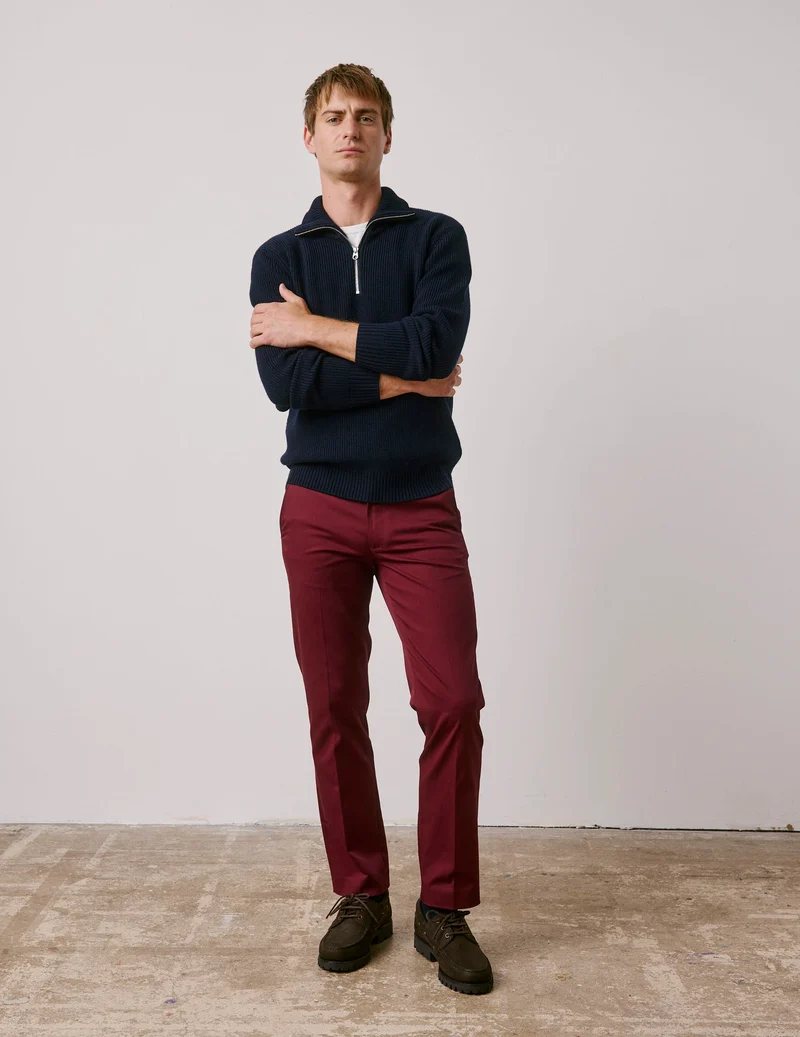 Chino Geofrey en twill de coton bordeaux