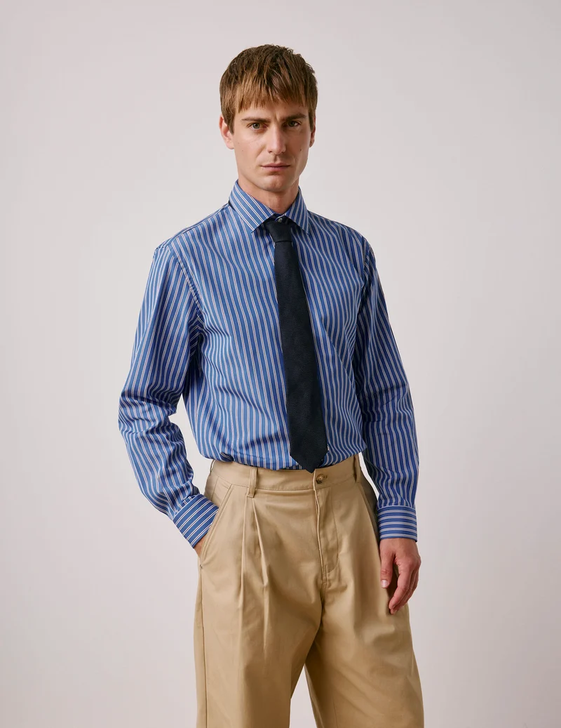 Chemise classique rayée bleue