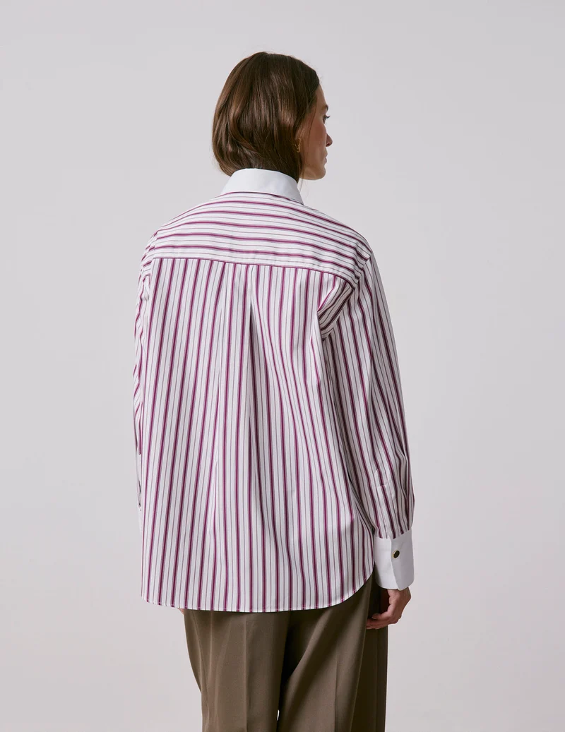 Chemise Naéline avec cravate amovible rayée bordeaux