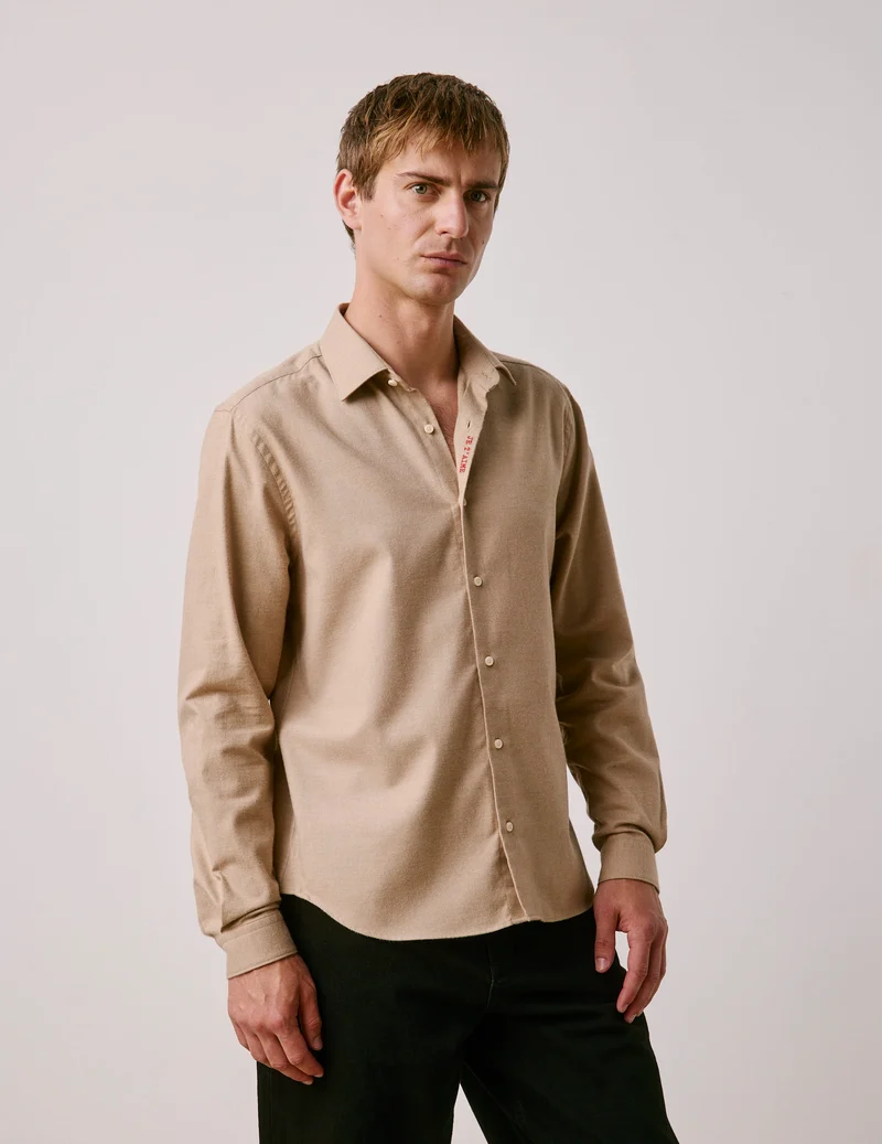 Chemise mixte "Je t'aime" en coton et cachemire beige
