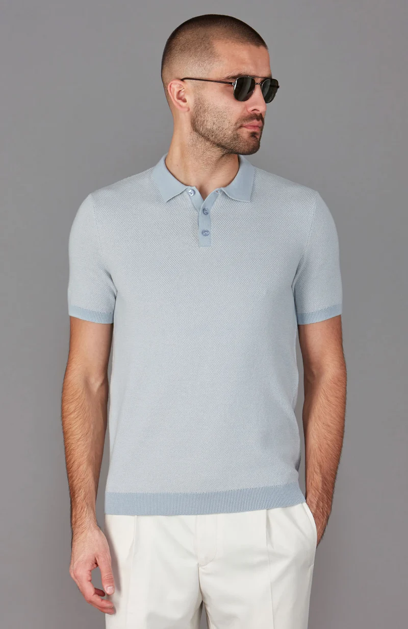Mens Lightweight Cotton Textured Polo Shirt