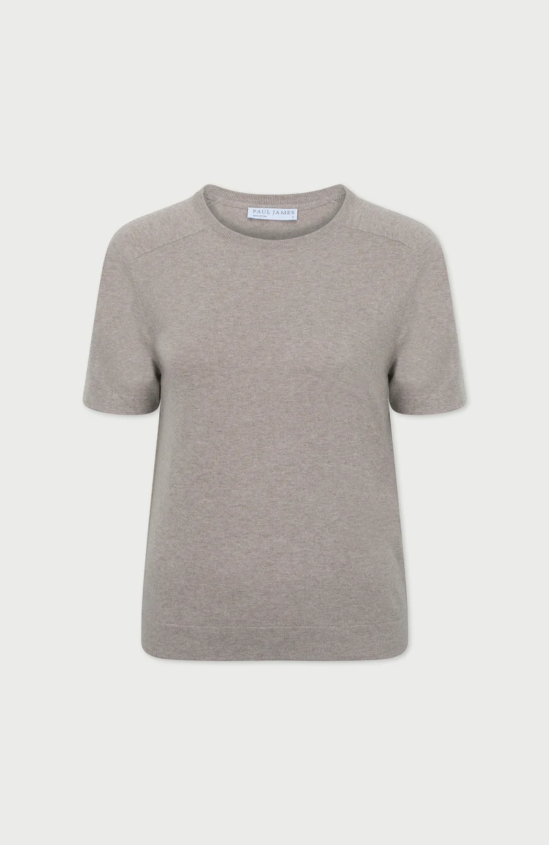 Womens Ultra Fine Cotton Saddle Shoulder Knitted T-Shirt