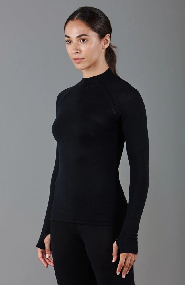 Schweres Activewear-Oberteil aus Merinowolle für Damen mit hohem Kragen