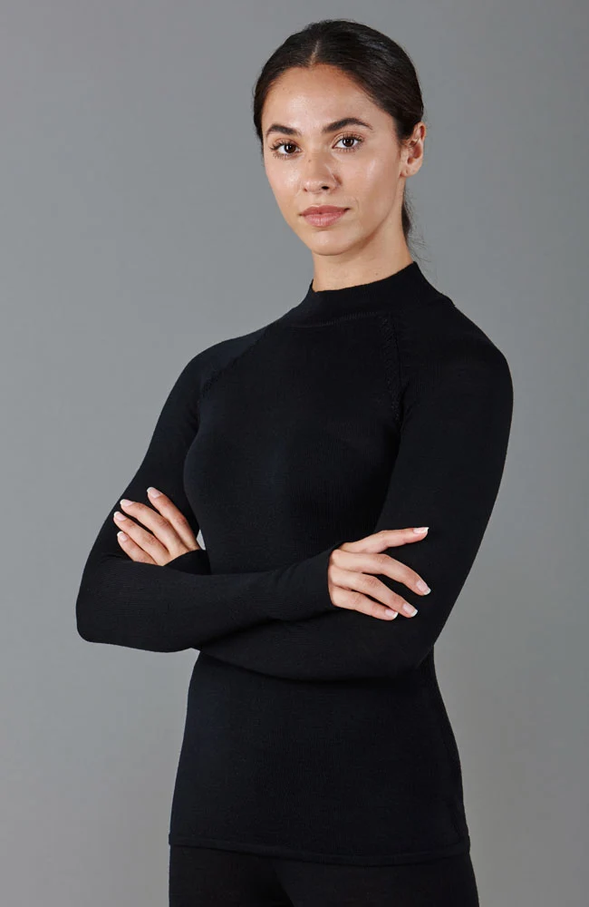Schweres Activewear-Oberteil aus Merinowolle für Damen mit hohem Kragen