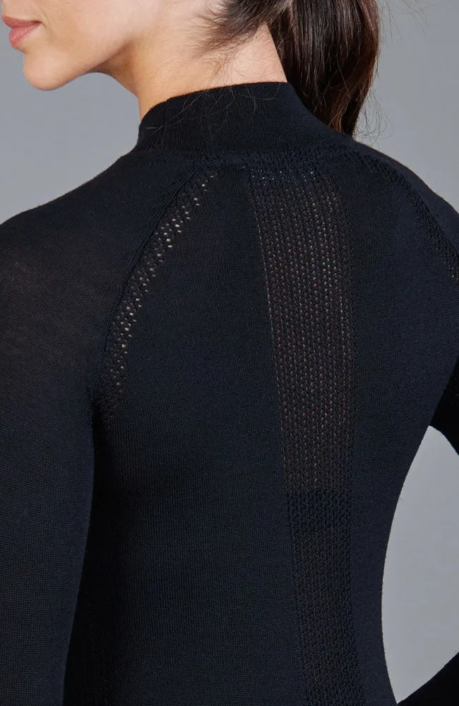 Schweres Activewear-Oberteil aus Merinowolle für Damen mit hohem Kragen