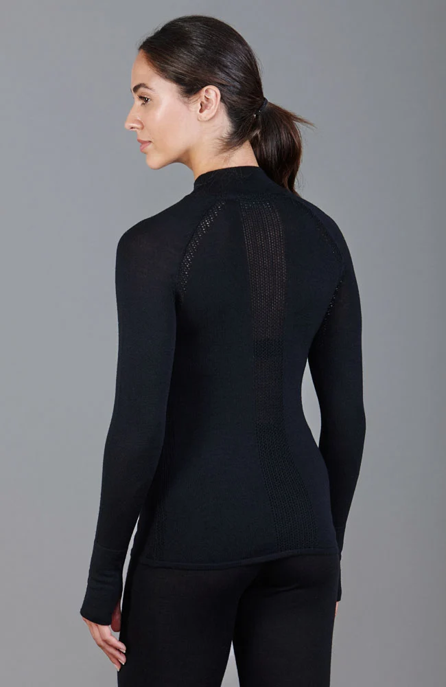 Schweres Activewear-Oberteil aus Merinowolle für Damen mit hohem Kragen