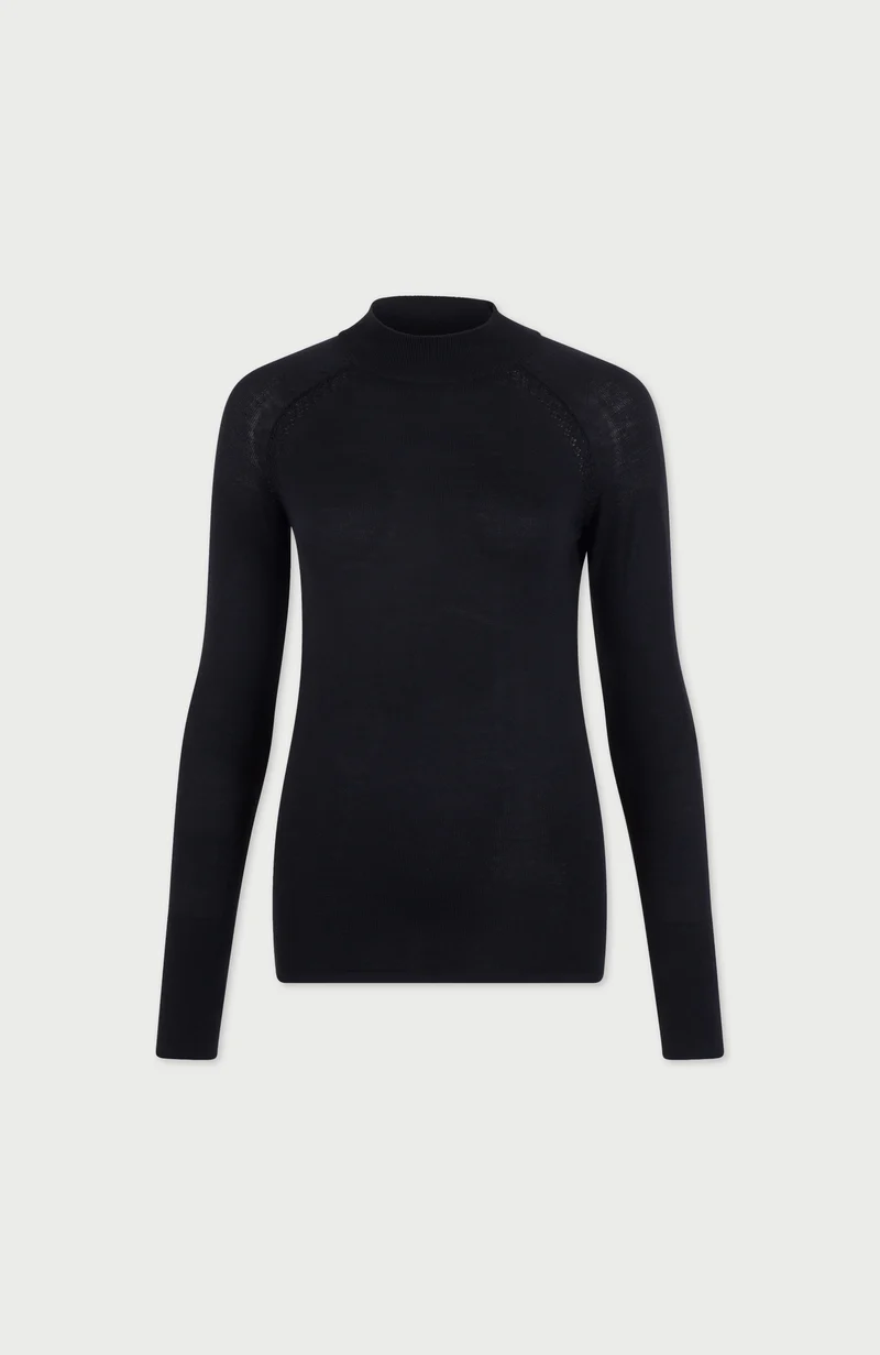 Schweres Activewear-Oberteil aus Merinowolle für Damen mit hohem Kragen