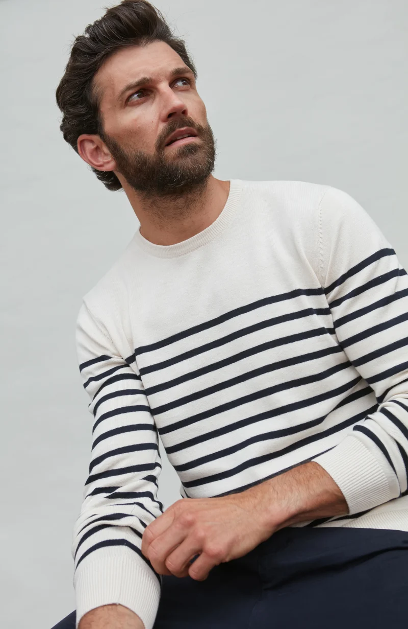 Gestreifter bretonischer Herrenpullover aus 100 % Baumwolle