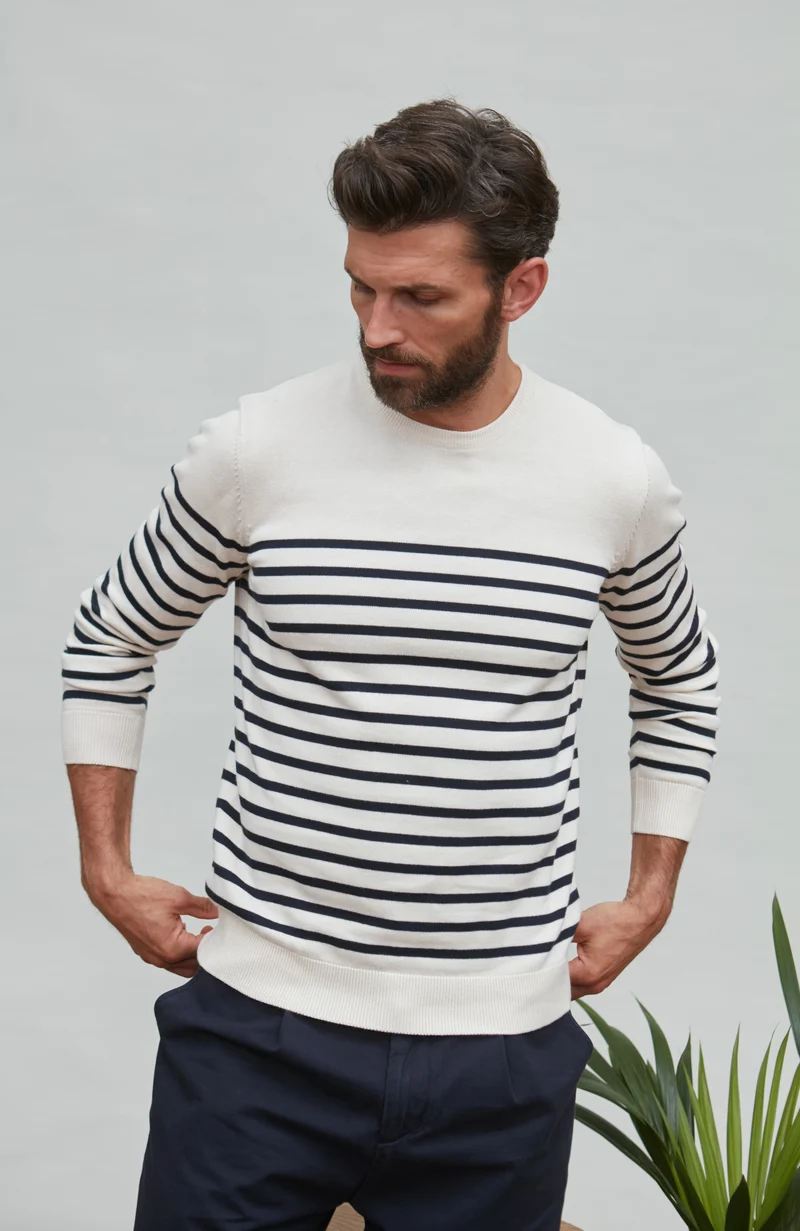 Gestreifter bretonischer Herrenpullover aus 100 % Baumwolle