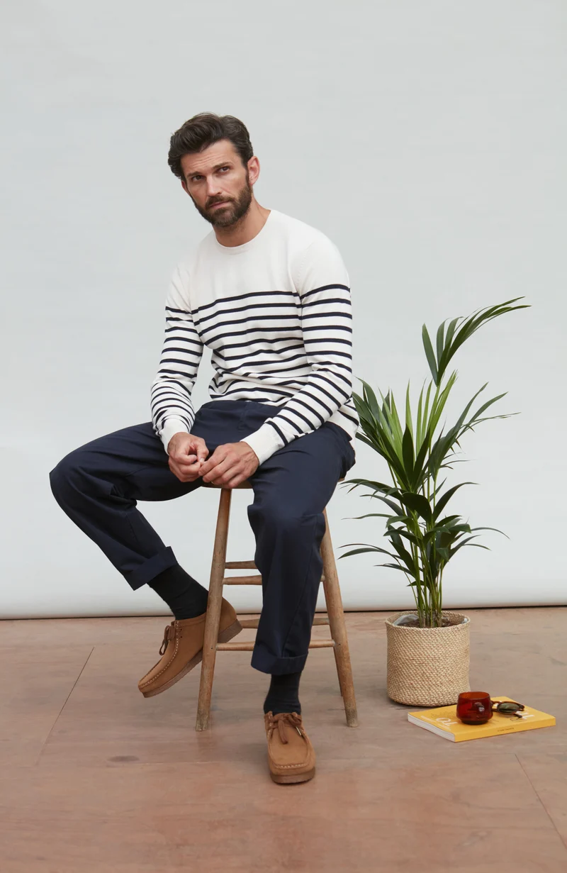 Gestreifter bretonischer Herrenpullover aus 100 % Baumwolle