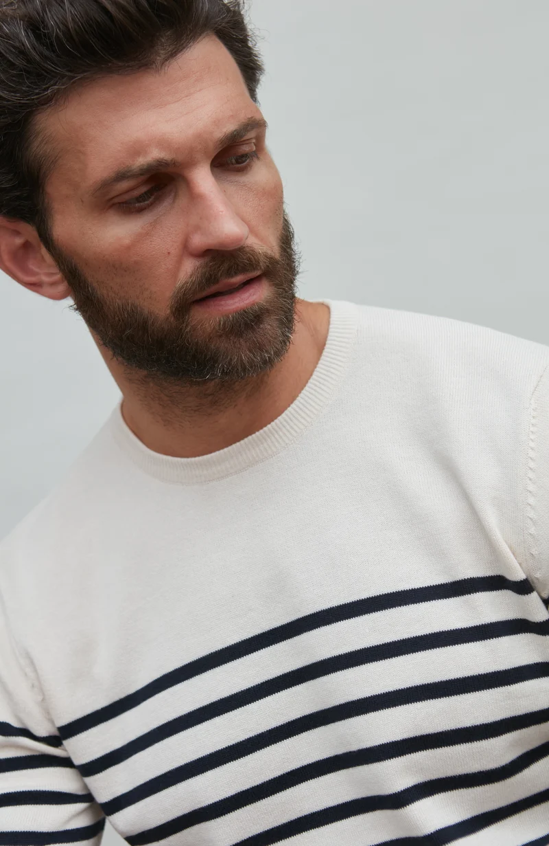 Gestreifter bretonischer Herrenpullover aus 100 % Baumwolle