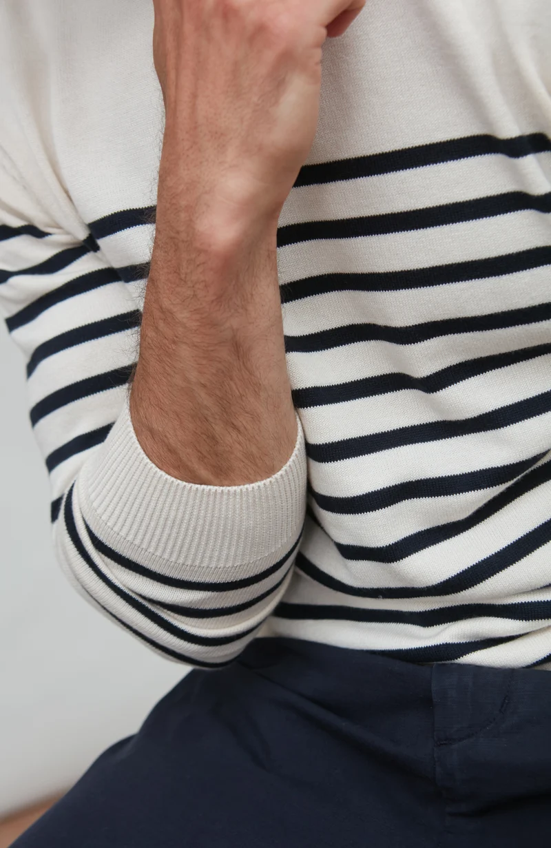 Gestreifter bretonischer Herrenpullover aus 100 % Baumwolle