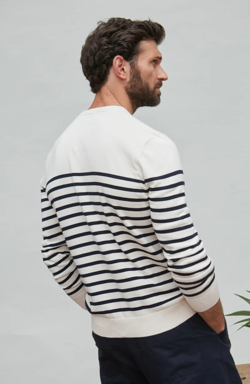 Gestreifter bretonischer Herrenpullover aus 100 % Baumwolle
