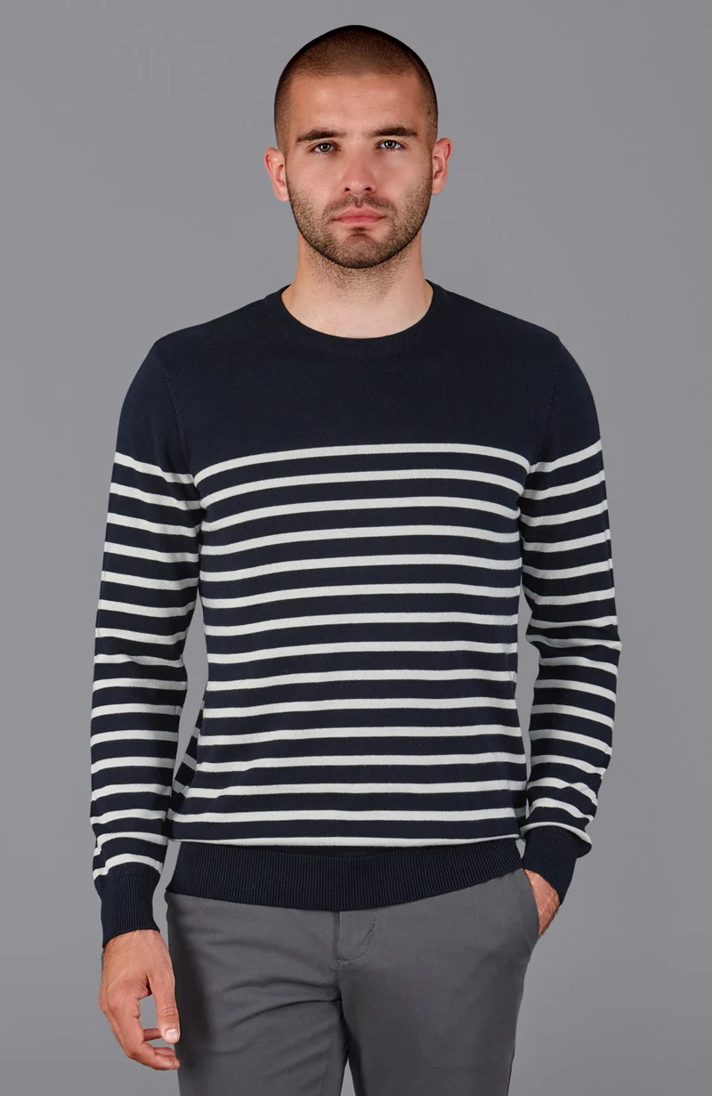 Gestreifter bretonischer Herrenpullover aus 100 % Baumwolle