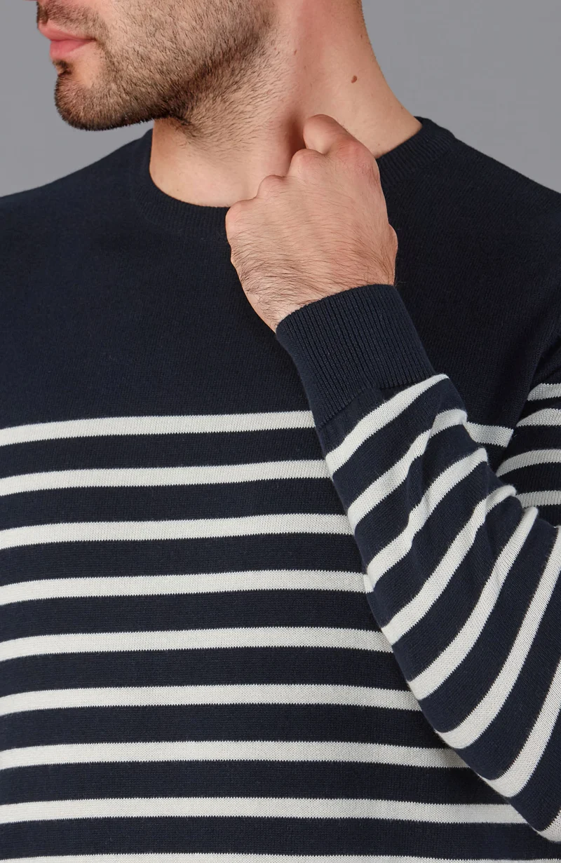 Gestreifter bretonischer Herrenpullover aus 100 % Baumwolle