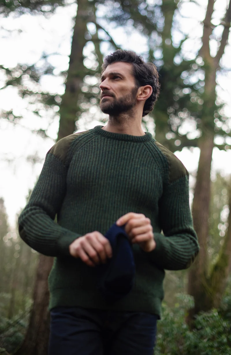 Grober Schießpullover aus gerippter britischer Wolle für Herren