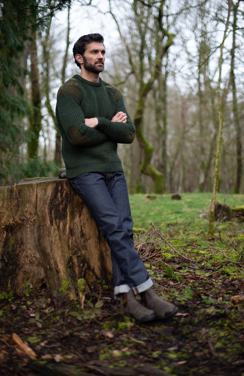 Grober Schießpullover aus gerippter britischer Wolle für Herren