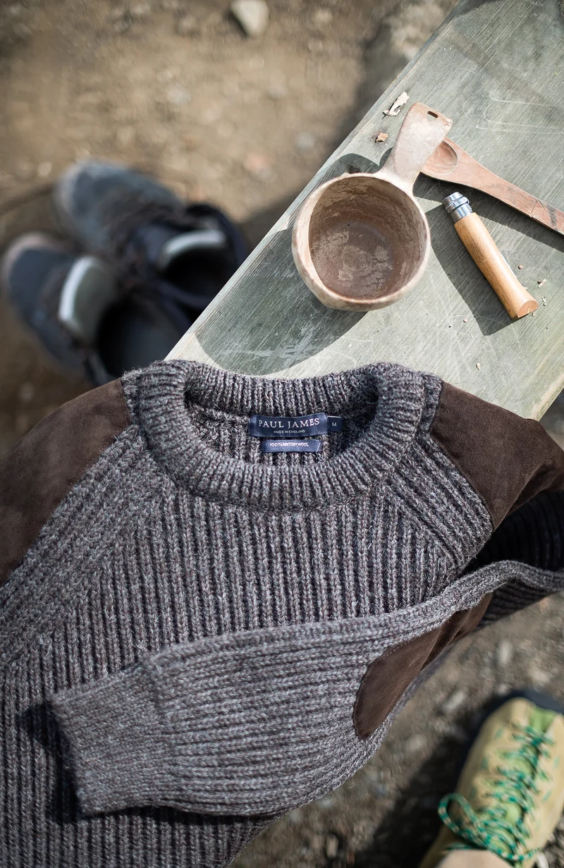Grober Schießpullover aus gerippter britischer Wolle für Herren