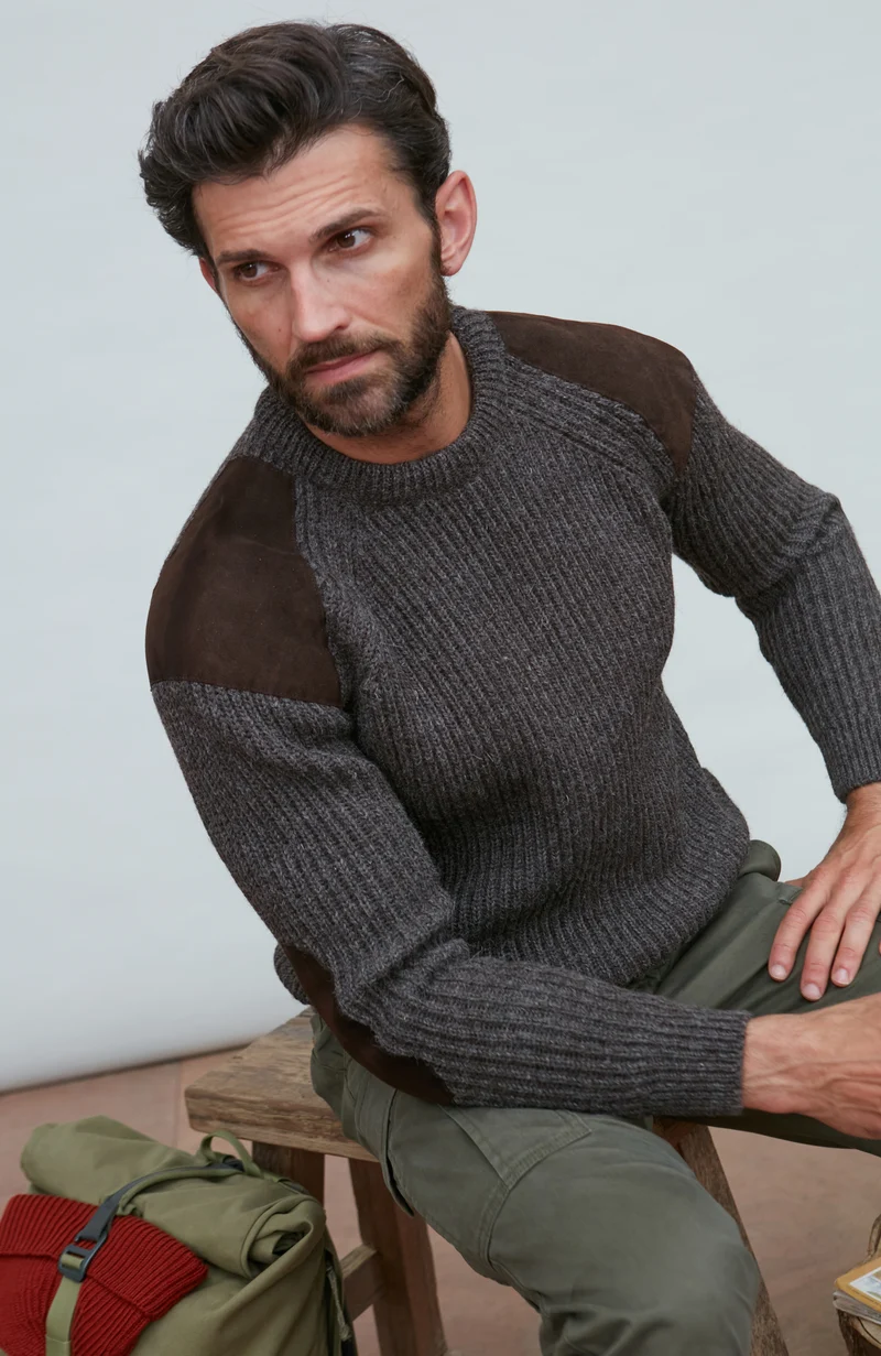 Grober Schießpullover aus gerippter britischer Wolle für Herren