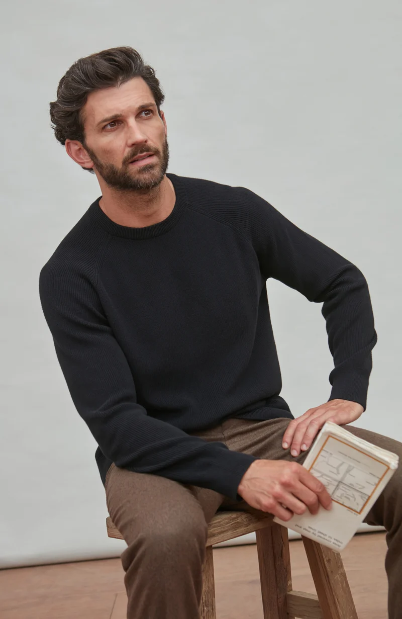 Leichter Herren-Fischerripppullover aus 100 % Baumwolle