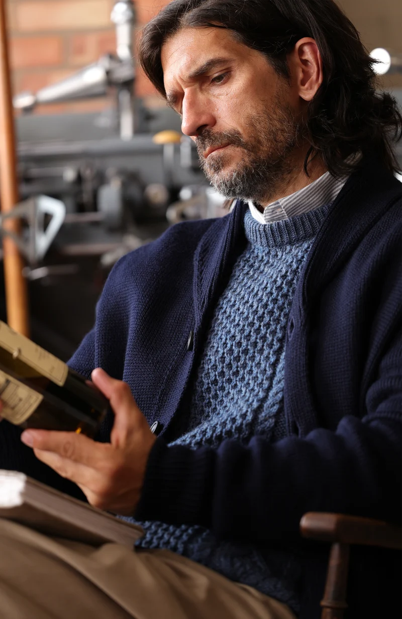 Mens Chunky Merino Wool Shawl Collar Cardigan