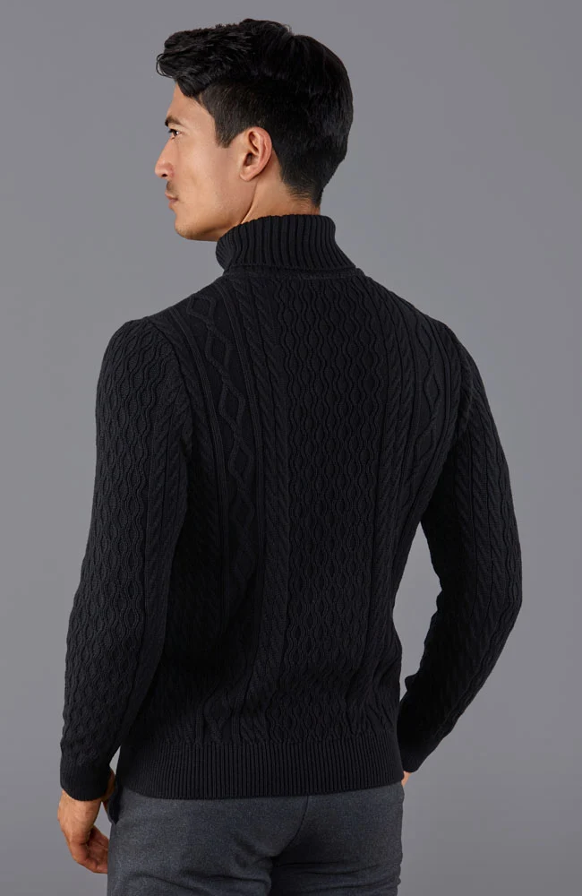 Mittelschwerer Zopfpullover aus 100 % Baumwolle mit Rollkragen für Herren