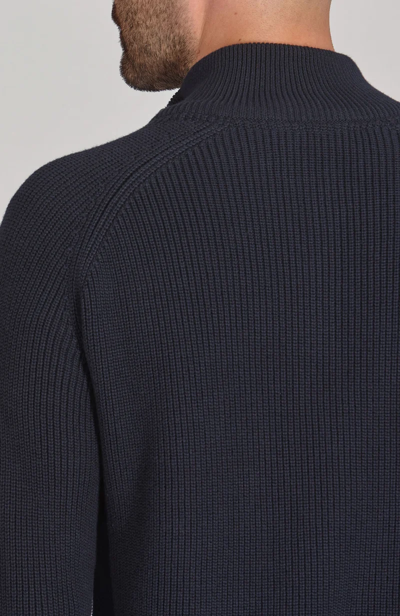 Mittelschwerer Herrenpullover aus 100 % Baumwolle mit Reißverschluss am Kragen