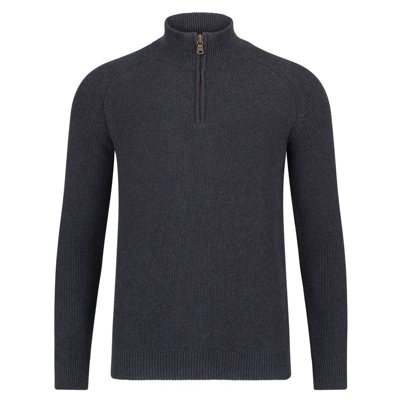 Mittelschwerer Herrenpullover aus 100 % Baumwolle mit Reißverschluss am Kragen