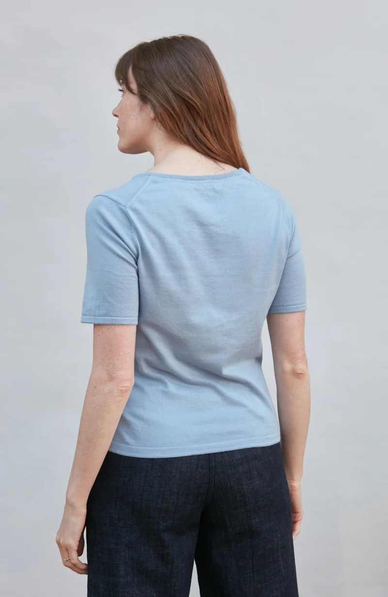 Womens Ultra Fine Cotton V Neck Knitted T-Shirt