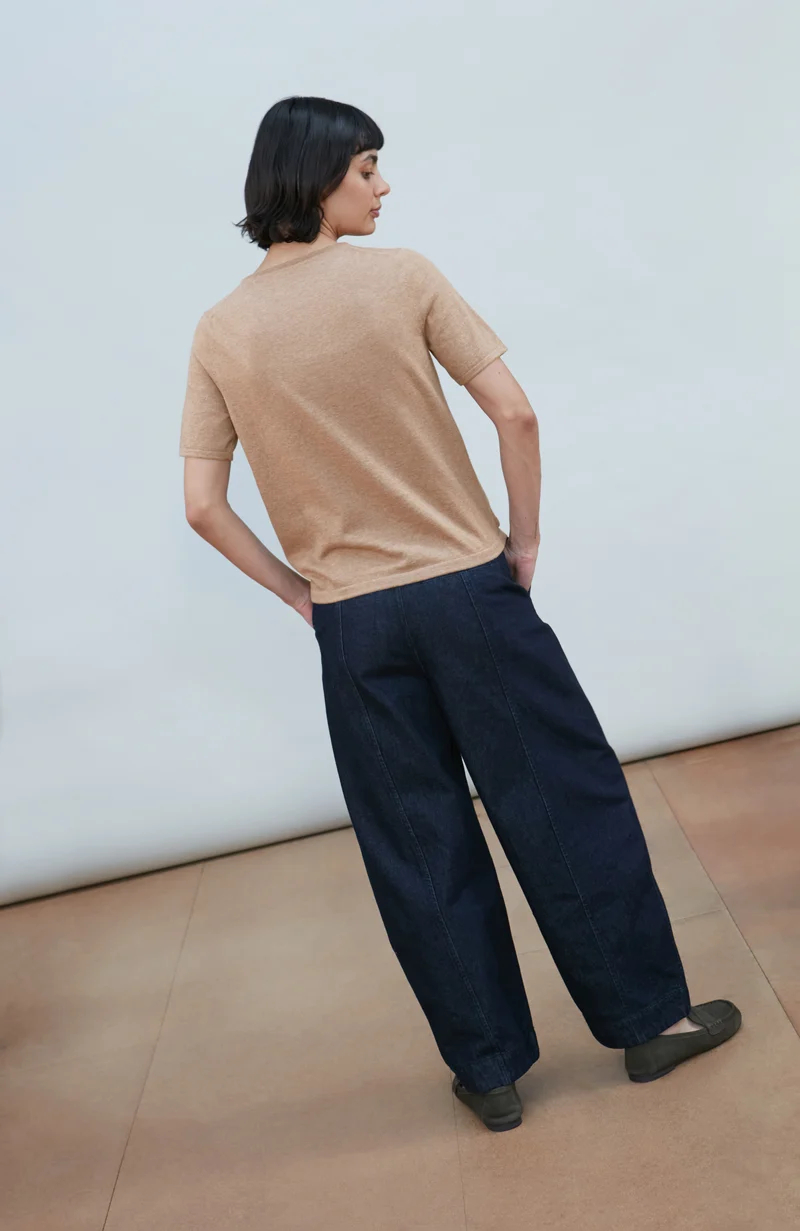 Womens Ultra Fine Cotton Crew Neck Knitted T-Shirt