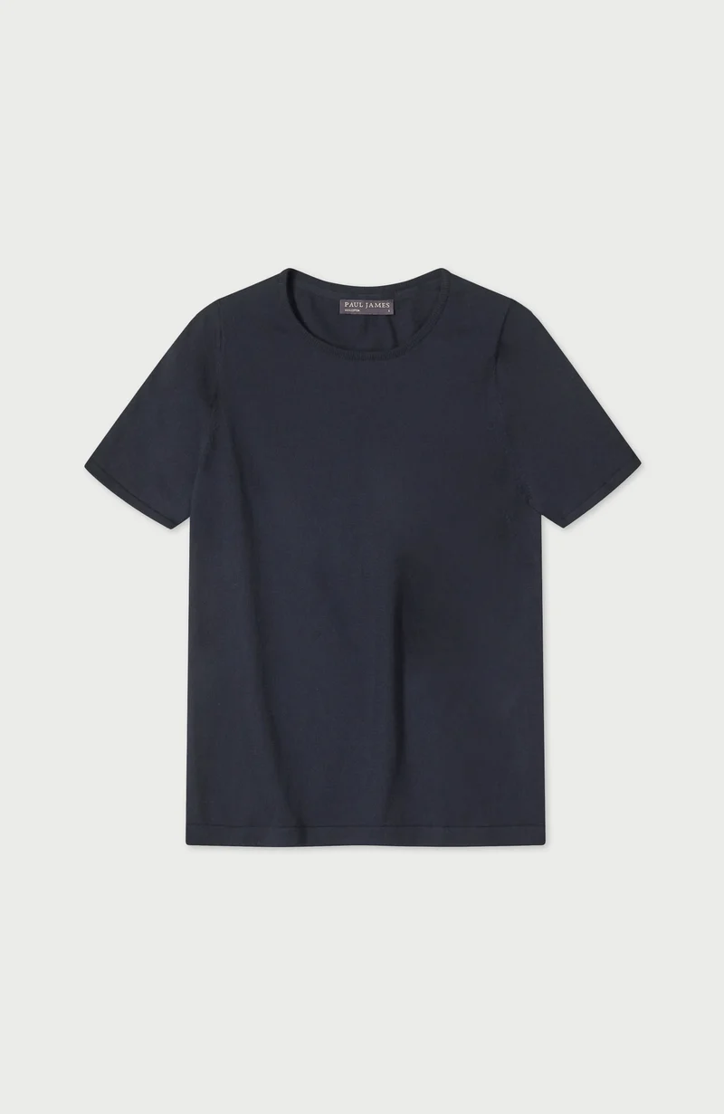 Womens Ultra Fine Cotton Crew Neck Knitted T-Shirt