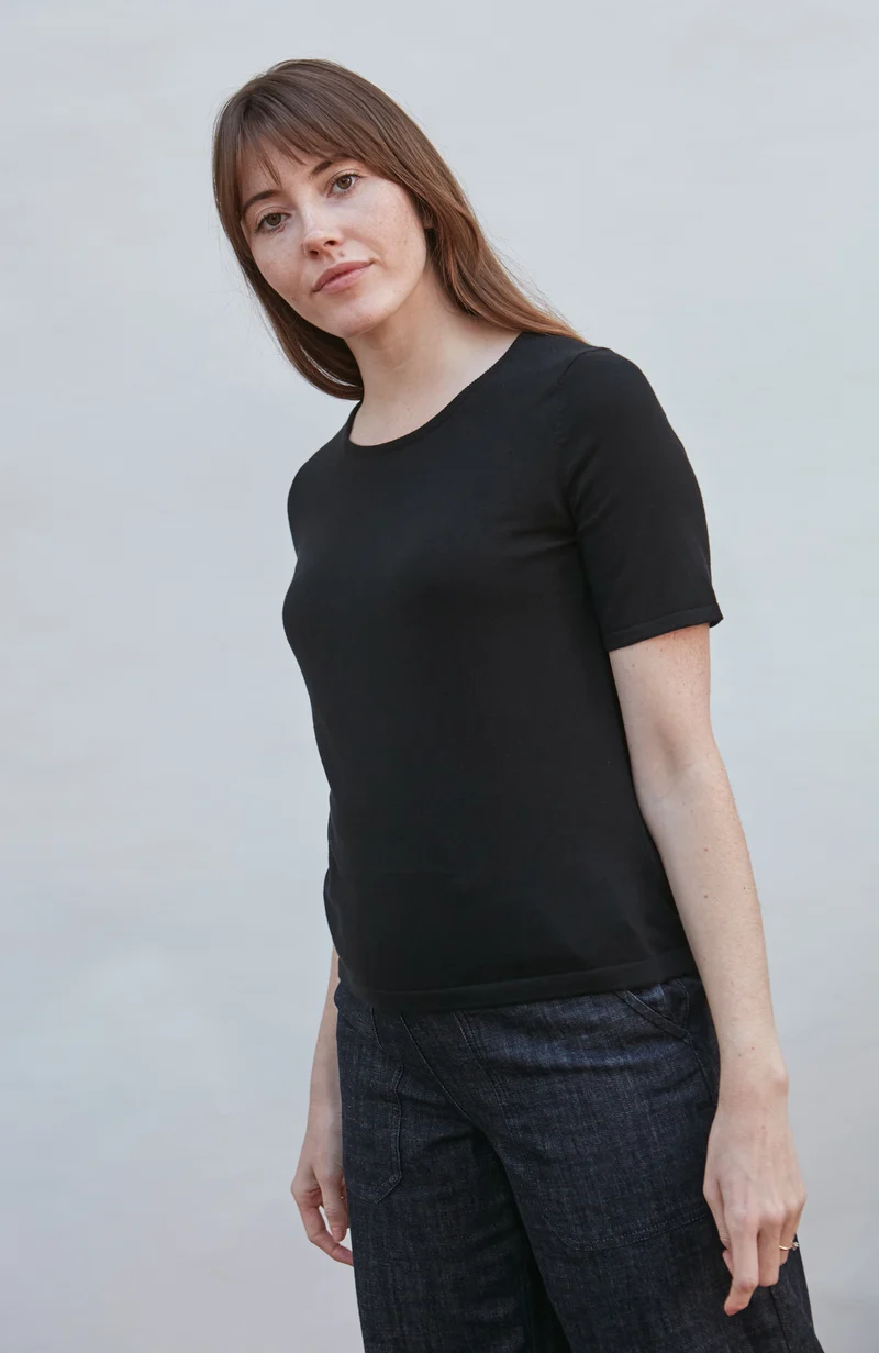 Womens Ultra Fine Cotton Crew Neck Knitted T-Shirt