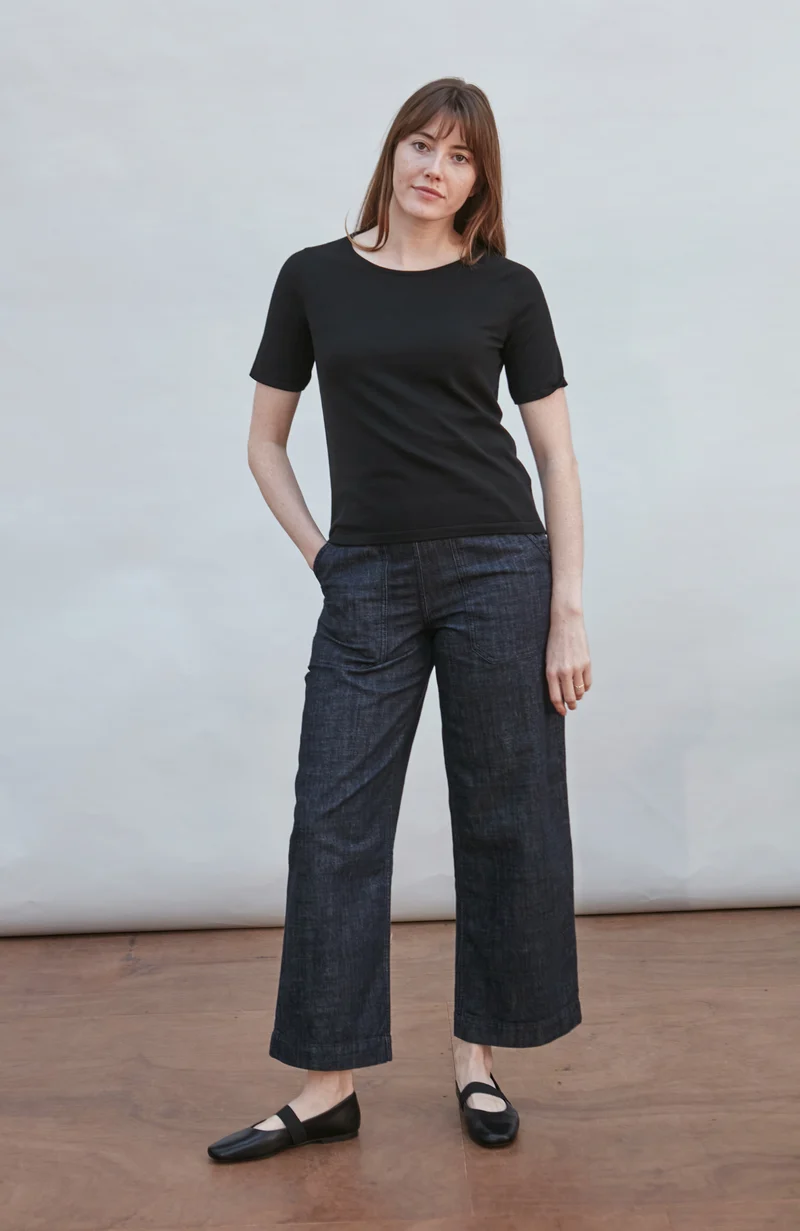 Womens Ultra Fine Cotton Crew Neck Knitted T-Shirt
