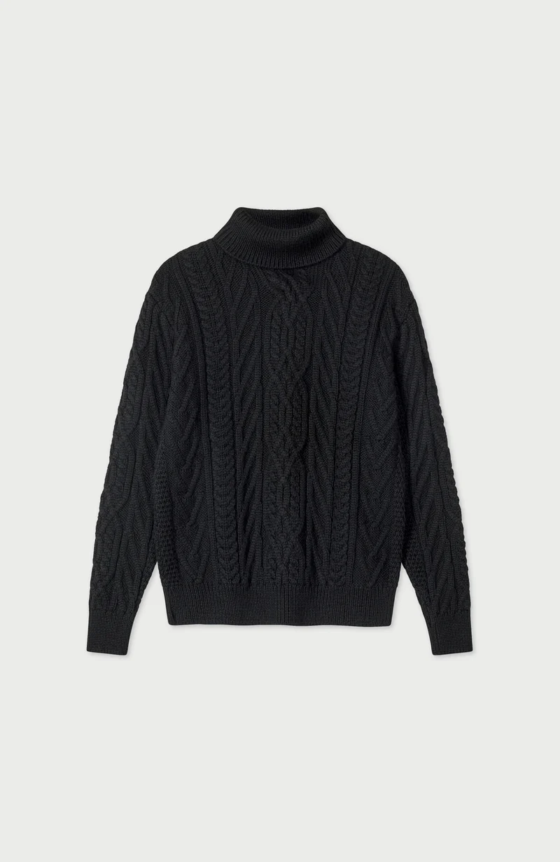 Womens Chunky Merino Wool Roll Neck Cable Jumper