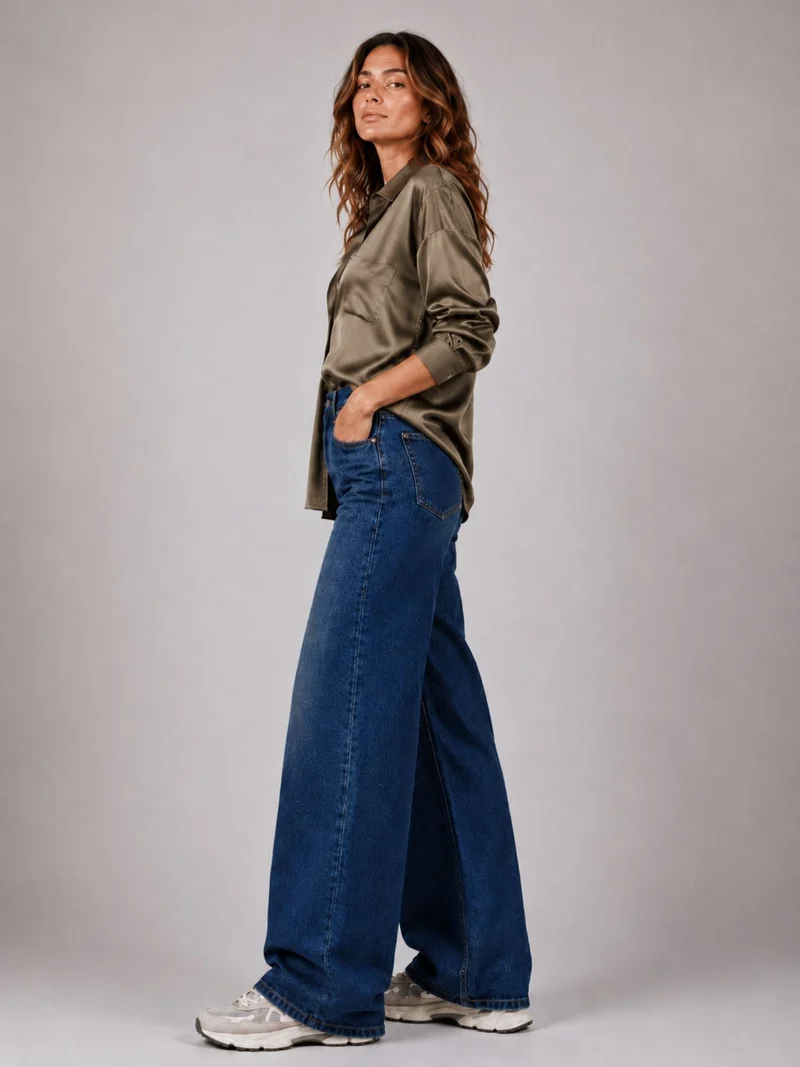BOGILVY - AVA Straight Wide Leg High Waist Mid Blue Wash